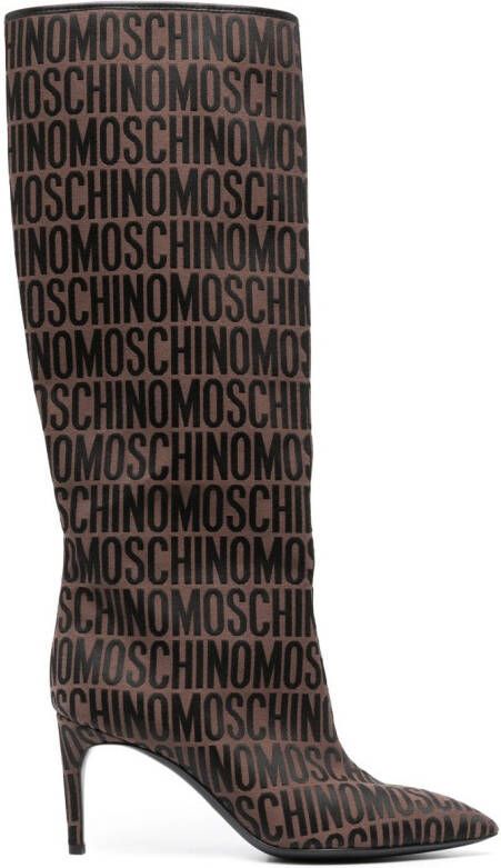 Moschino logo-print high-knee boots Brown