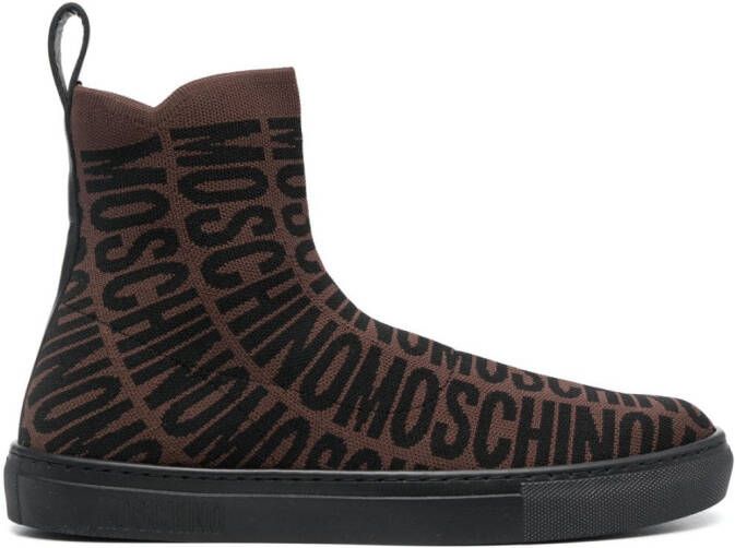 Moschino logo-print high-top sneakers Brown