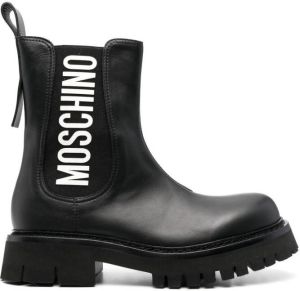 Moschino logo-print leather ankle boots Black