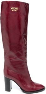 Moschino logo-print leather knee-length boots Red