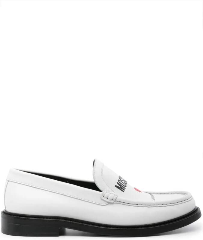 Moschino logo-print leather loafers White
