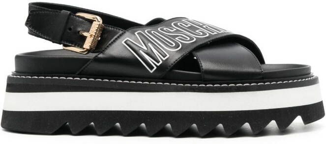 Moschino logo-print leather platform sandals Black