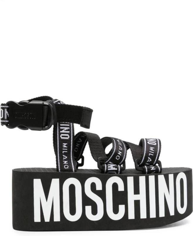 Moschino logo-print platform sandals Black