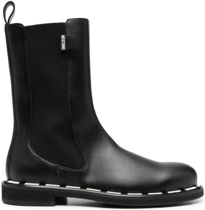 Moschino logo print round-toe leather boots Black