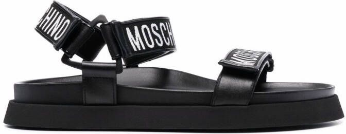 Moschino logo strap leather sandals Black