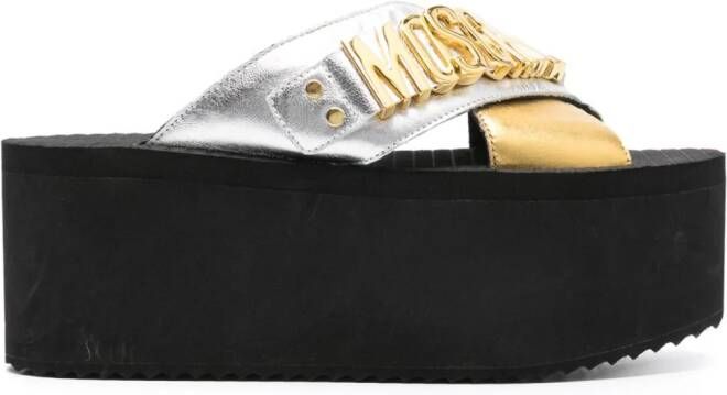 Moschino metallic-finish 75mm platform sandals Gold