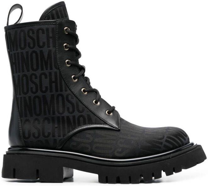 Moschino monogram-pattern lace-up boots Black