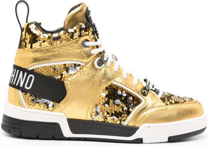 Moschino sequin-embellished high-top sneakers Gold