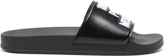 Moschino slogan-embossed strap slides Black