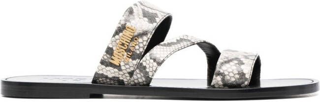 Moschino snakeskin-print logo sandals Grey