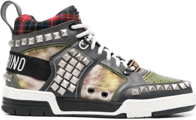 Moschino stud-embellished patchwork sneakers Grey