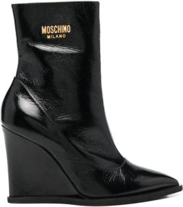 Moschino wedge-heel patent-leather boots Black