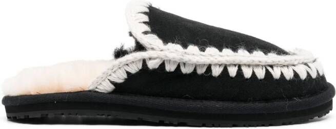 Mou braided shearling slippers Black