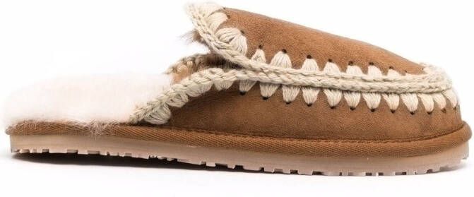 Mou braided shearling slippers Brown