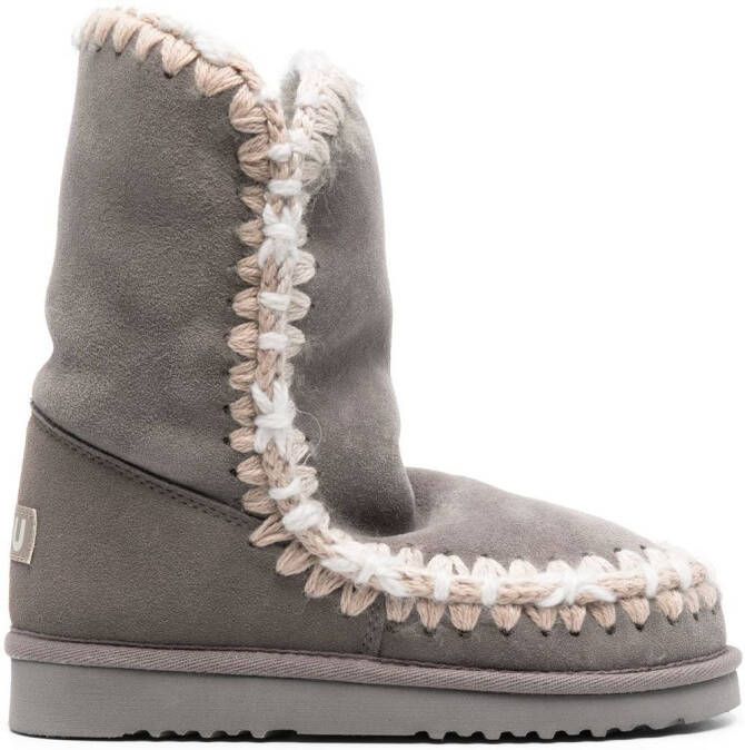 Mou constrast-stitching moccasin boots Grey