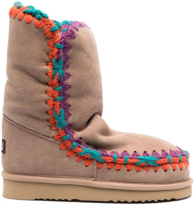 Mou constrast-stitching moccasin boots Neutrals