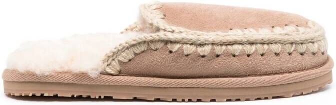 Mou contrast-stitching shearling slippers Neutrals