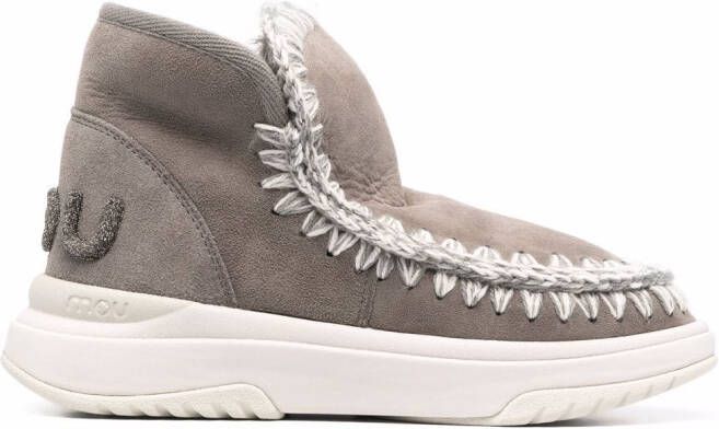 Mou contrast-stitching suede boots Grey