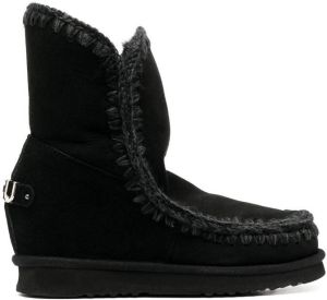 Mou crochet stitch-trim wedge boots Black