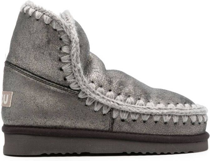 Mou crochet-trim leather boots Grey