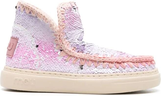 Mou crochet-trim sequined boots Pink