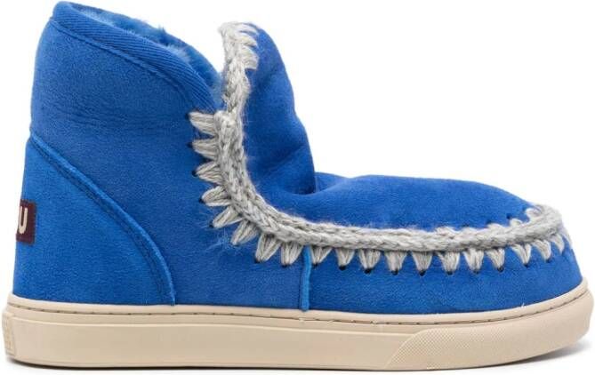 Mou crochet-trim suede boots Blue