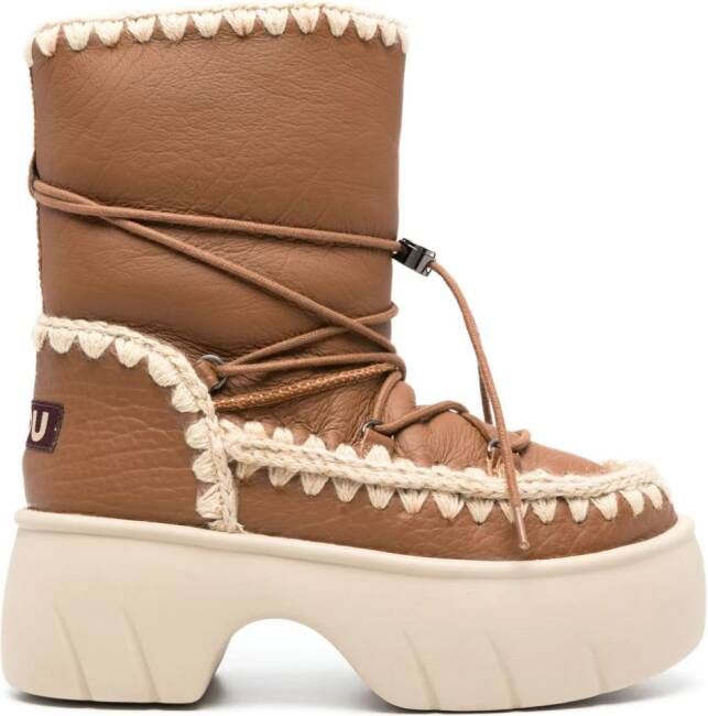 Mou Eskimo 23 crochet-trim leather snow boots Brown