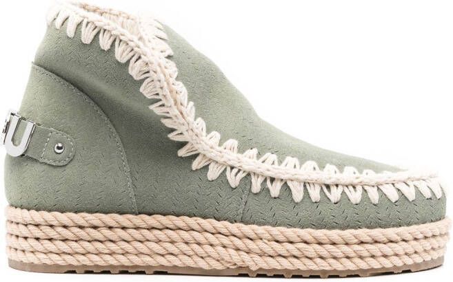 Mou Eskimo crochet-stitching ankle boots Green