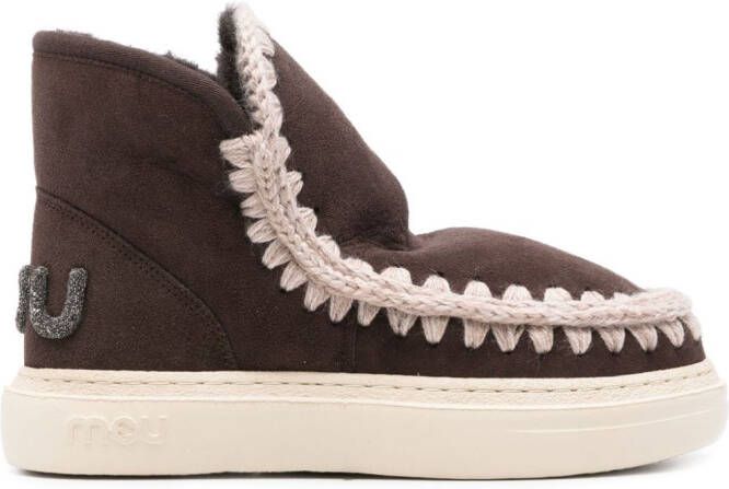 Mou Eskimo glitter-logo ankle boots Brown