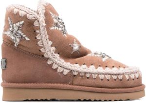 Mou Eskimo star-embroidered moccasin boots Pink
