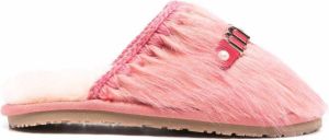 Mou furry logo-lettered slippers Pink
