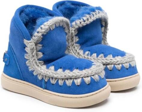 Mou Kids crochet-trim suede boots Blue