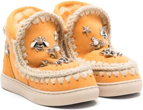 Mou Kids Eskimo bee-appliqué ankle boots Orange