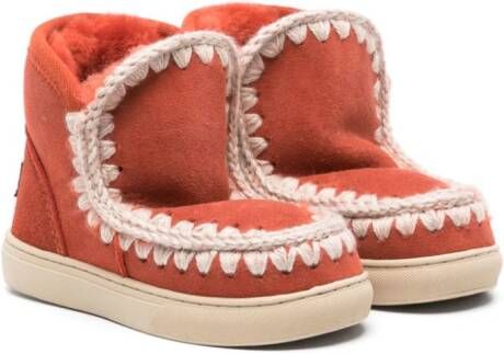 Mou Kids Eskimo crochet-trim suede boots Orange