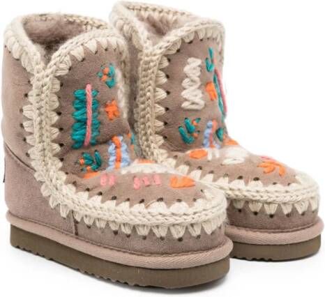 Mou Kids Eskimo embroidered boots Grey