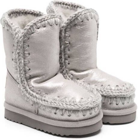 Mou Kids Eskimo metallic-sheen boots Silver