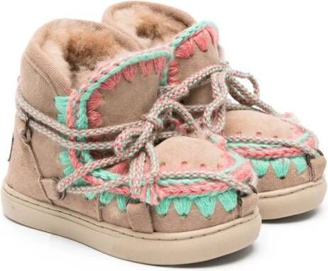 Mou Kids Scoubidou crochet-trim suede snow boots Neutrals