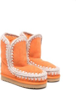 Mou Kids shearling trim suede ankle boots Orange