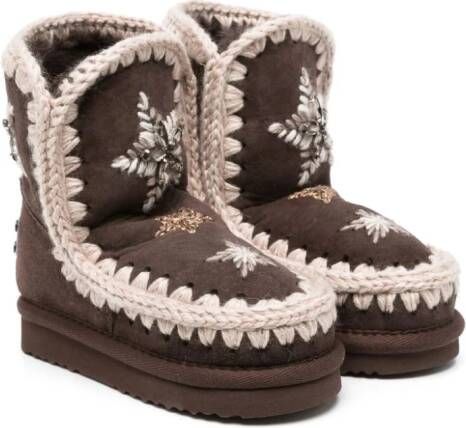 Mou Kids star-embellished suede boots Brown