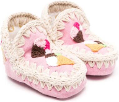 Mou Kids Summer Eskimo crochet-detailing boots Pink