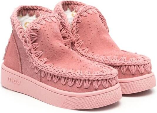 Mou Kids whipstitch-trim suede boots Pink