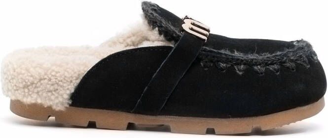 Mou logo-plaque shearling slippers Black