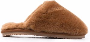 Mou round toe shearling slippers Brown