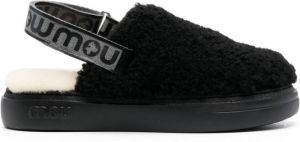 Mou shearling slingback-strap slippers Black