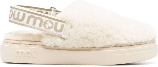 Mou shearling slingback-strap slippers Neutrals