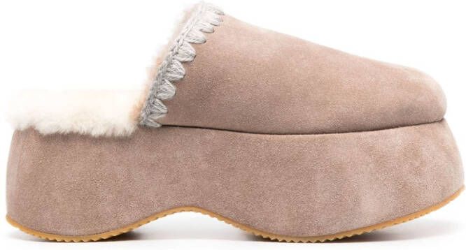 Mou whipstitch 70mm suede platform slippers Neutrals