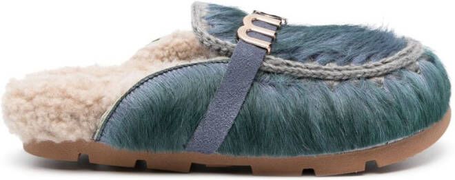 Mou Winter logo-lettering leather mules Blue