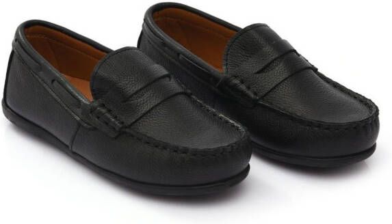 Moustache faux leather penny loafers Black