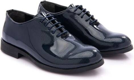 Moustache perforated-detail patent oxford shoes Blue