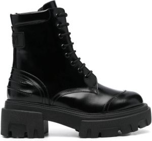 MSGM chunky-sole leather laced boots Black